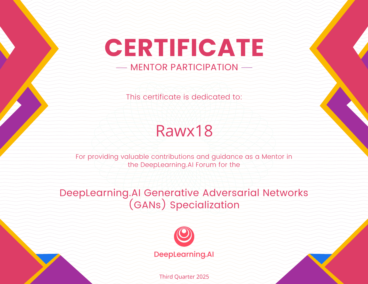 DeepLearning.AI Mentor Participation certificate