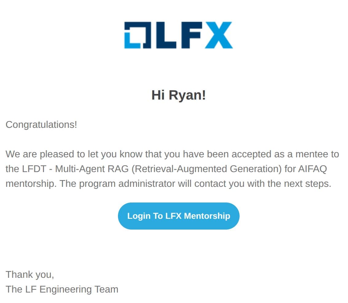 LFX Mentorship acceptance email